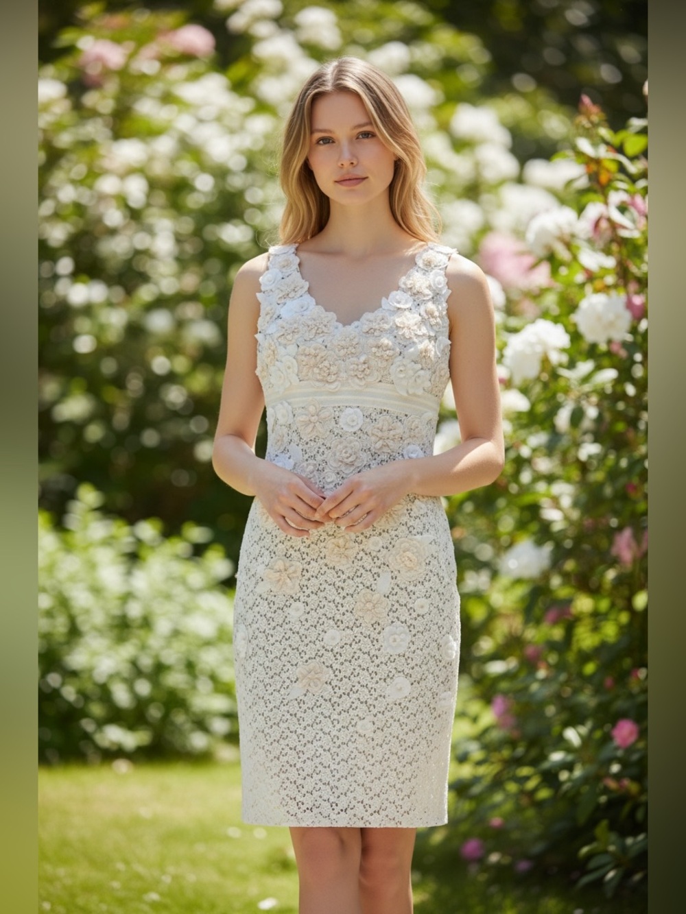 Carolina Herrera 3D Floral Appliqué Embroidered Dress Size 12
